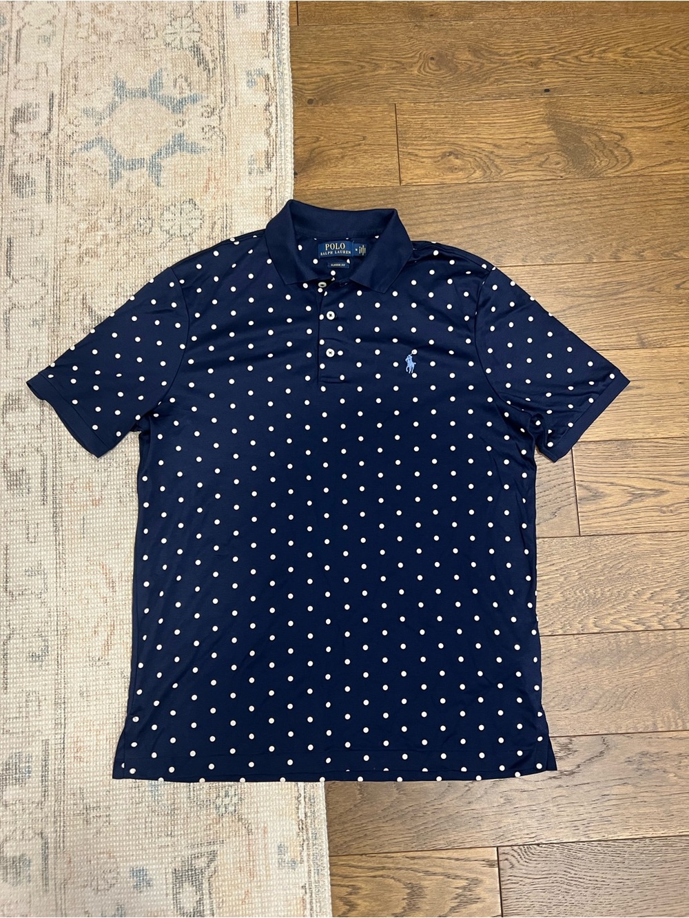 Polo by Ralph Lauren Navy and White Polka Dot Polo Shirt